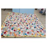 Vintage Hexagon Patchwork Quilt Handmade Yellow Bi