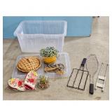 Storage Bin Lot with Pie, Flowers, Mittens, and Gr
