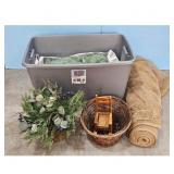 Storage Tub with Green Fill, Burlap Roll, Wicker B