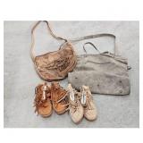 Boho Fringe Moccasins & Suede Handbags Lot