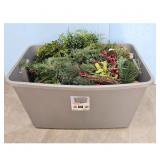 Large Gray Storage Tub with Holiday Greenery and D
