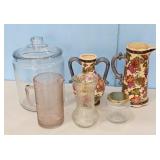 Glass Kitchenware Lot - Jar, Pitcher, Vases