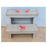 Vintage Wooden Step Stool with Santa and Rocking H