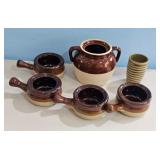 Vintage 5-Piece Stoneware Crock Pot Set with Handl