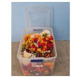 Artificial Fall Flowers & Storage Bin Lot