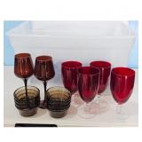 Set of 10 Amber and Red Wine Glasses and Small Bow