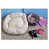 Lot of 2 Dog Harnesses, Pet Bed, and Plush Toy