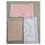 Lot of 3 Baby Blankets: Pink Plush, Textured Knit,