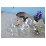 Assorted Glass & Plastic Jars and Planter Lot