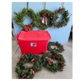 Christmas Wreaths and Storage Bin Lot