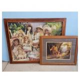 Framed Art Lot: Doll Tea Party Puzzle & Jesus Walk