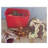 Artificial Flower Bunches and Red Bin Lot