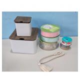 Lot of Decorative Ribbons and Storage Containers