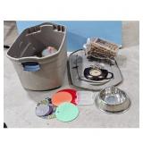 Assorted Kitchen and Home Lot: Pet Bowl, Clock,