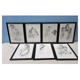 Set of 7 Framed Pencil Drawings of Jesus and Child