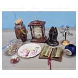 Decorative Home Decor Lot: Clock, Jar, Plates, Fig