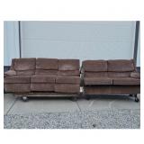 Brown Fabric Reclining Sofa and Loveseat Set