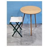 Vintage Folding Stool and Cork Top Side Table