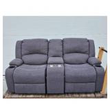 Gray Fabric Loveseat Recliner with Center Console