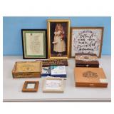 Lot of 3 Vintage Cigar Boxes and Decorative Items