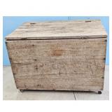 Vintage Wooden Storage Chest Trunk with Wheels