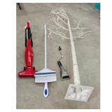 Red Stick Vacuum Cleaner, White Mop, & White Tree