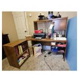 Office Desk Set with Bookshelf, Printer, and Elect