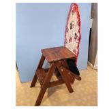 Vintage Wooden Step Stool Chair with Fabric Cover