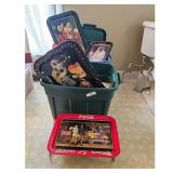 Tote full of Vintage Coca-Cola Trays and Collectib