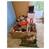 Christmas Decor Lot: Light-Up Snowman, Sled with T