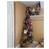 Vintage Christmas Decor Lot: Wagon with Tree, Sant