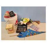 Lot of Assorted Items: Calculator, M&M Plush, Buck