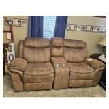 Brown Reclining Loveseat with Console & Cup HoldER