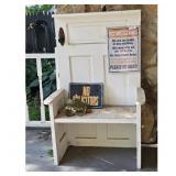 Unique Upcycled Door Bench with Decorative Frog an