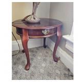 Vintage Round End Table with Drawer and Lamp