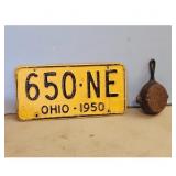 1950 Ohio License Plate & minature Cast Iron Skill