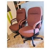 Set of 2 Burgundy Office Chairs with Casters