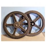 Lot of 2 Vintage Bicycle Wheels and 2 Orange Metal