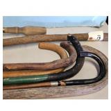 Lot of 6 Vintage Walking Sticks Canes Wood and Nat
