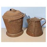 Antique Metal COAL Bucket and COFFEE POT Set