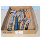 Lot of 8 Adjustable Wrenches Various Brands & Size