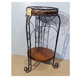 Vintage Wrought Iron and Wood Plant Stand Tiered S