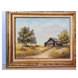Vintage Barn Landscape Oil Painting Signed L. Nicr