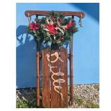 Vintage Wooden Sled with Christmas Wreath Decorati