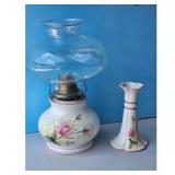 Vintage Ceramic Oil Lamp and Candlestick Set with