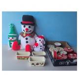 Christmas Snowman Crochet Lot with Baking Dishes a