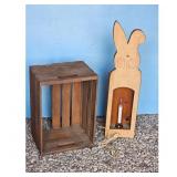 Vintage Wooden Crate and Bunny Electric Lamp