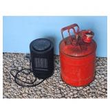 Portable Electric Heater and Vintage Red Gas Can