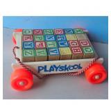 Playskool Alphabet Blocks Pull Toy Wagon Vintage W