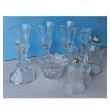 Glass Candlestick Holder, Crystal Bowl, and Bells
